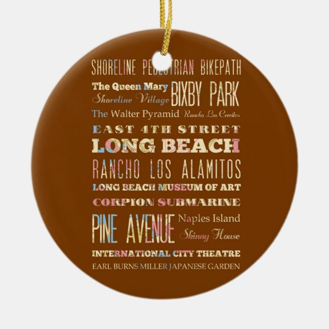 Berühmte Orte von Long Beach, Kalifornien Keramikornament (Vorne)