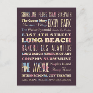 Berühmte Orte von Long Beach, Kalifornien. Postkarte