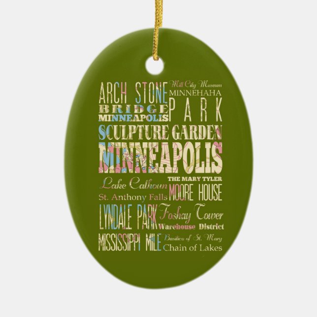 Berühmte Orte von Minneapolis, Minnesota Keramikornament (Vorne)