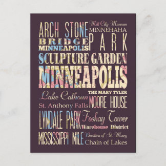 Berühmte Orte von Minneapolis, Minnesota. Postkarte