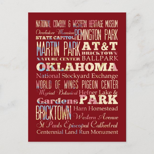 Berühmte Orte von Oklahoma, Vereinigte Staaten. Postkarte (Vorderseite)