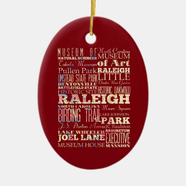 Berühmte Orte von Raleigh, North Carolina. Keramikornament (Vorne)