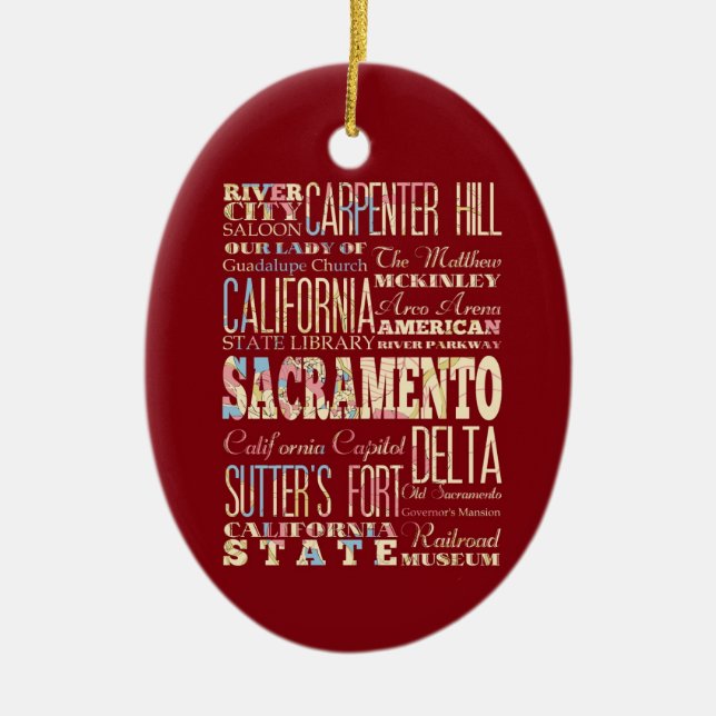 Berühmte Orte von Sacramento, Kalifornien Keramikornament (Vorne)