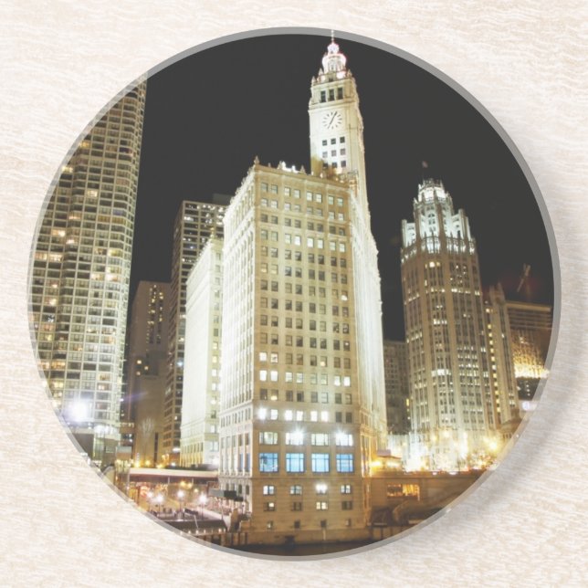 Berühmte Sehenswürdigkeit Chicagos nachts Getränkeuntersetzer (Vorne)