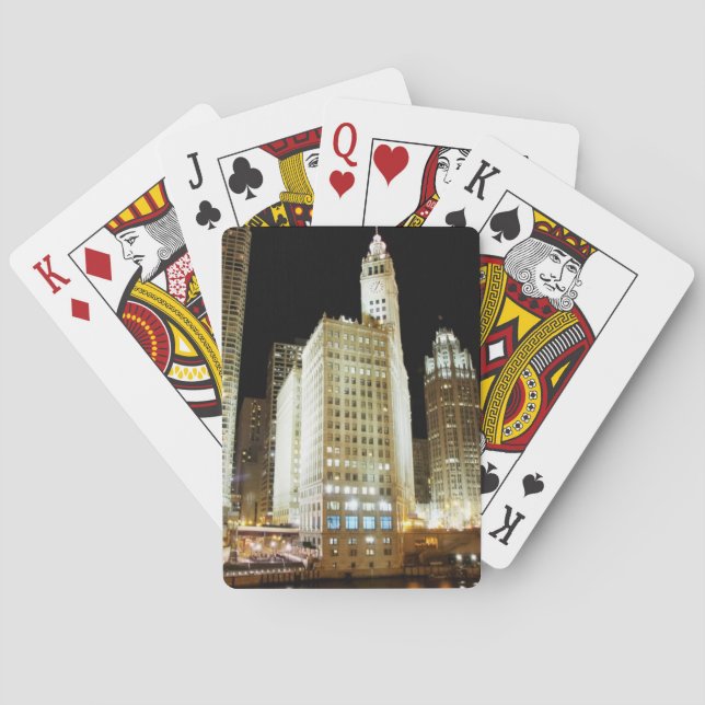 Berühmte Sehenswürdigkeit Chicagos nachts Spielkarten (Rückseite)