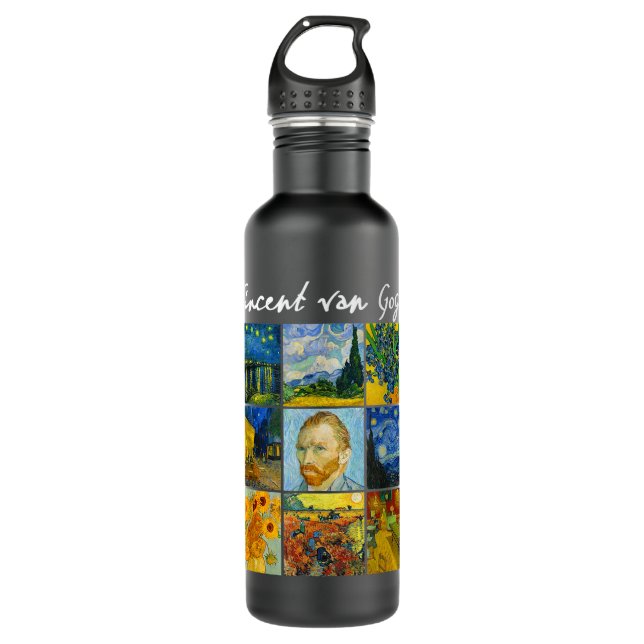 Berühmte Van Gogh Gemälde Art Starry Night Blume Edelstahlflasche (Vorderseite)