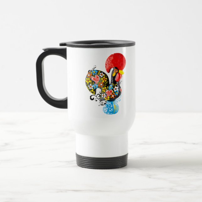 Berühmter Hahn von Barcelos Nr 06 - Blumenausgabe Reisebecher (Links)