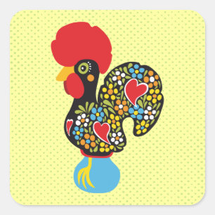 Berühmter Hahn von Barcelos Nr 06 Quadratischer Aufkleber