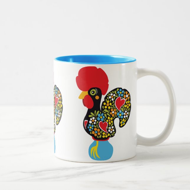 Berühmter Hahn von Barcelos Nr 06 Zweifarbige Tasse (Rechts)