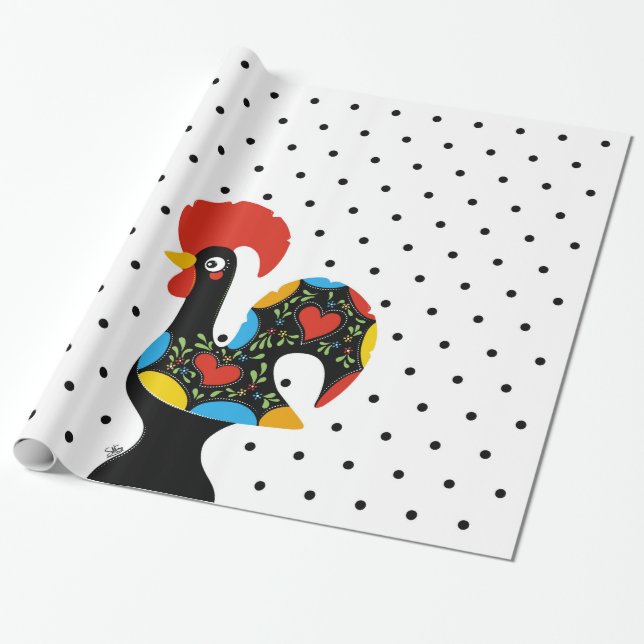 Berühmter Hahn von Barcelos Nr 09 - Tupfen Geschenkpapier (Ungerollt)