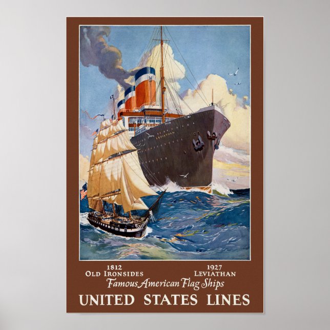 Berühmtes amerikanisches Flag Ships Vintage Poster (Vorne)