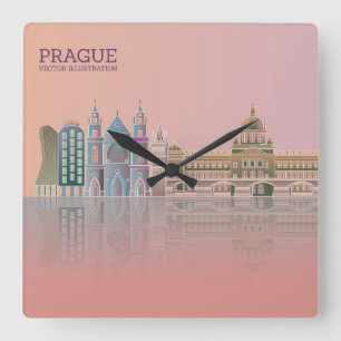 Berühmtes Prag Quadratische Wanduhr
