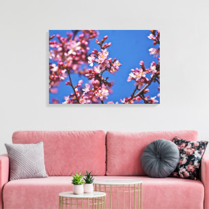 Berühren von blauen japanischen Kirschblüten Leinwanddruck