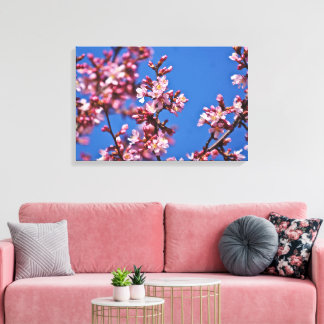 Berühren von blauen japanischen Kirschblüten Leinwanddruck
