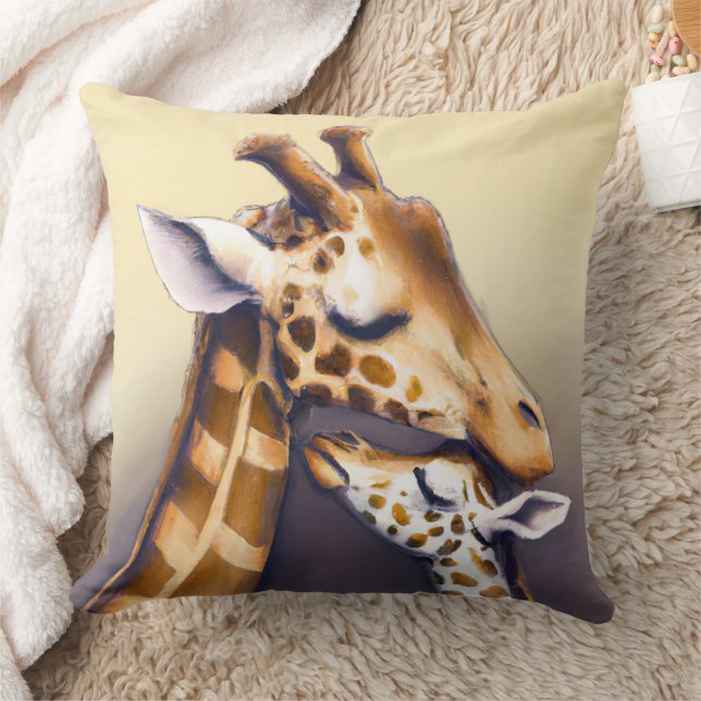 Berührungsmoment zwischen Mutter Giraffe und Kalb Kissen (Decke)