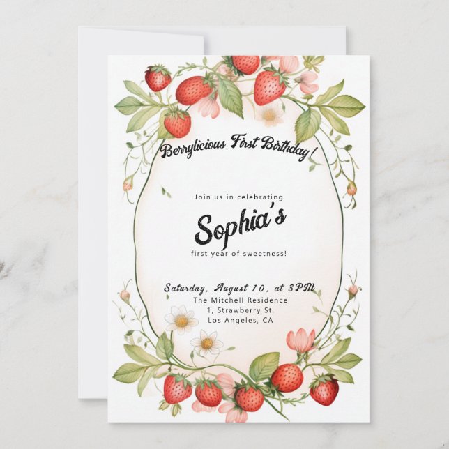 Berylicious First Geburtstag! Party zum 1. Jahrest Einladung (Vorderseite)