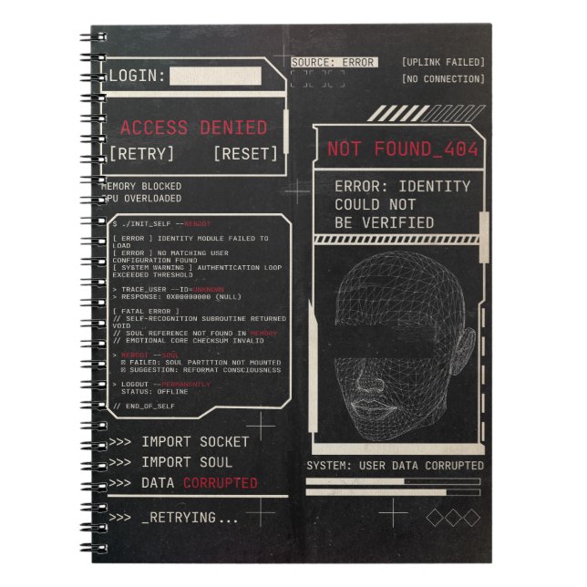 Beschädigt - Techno-Brutalist Streetwear Design Notizblock (Vorderseite)