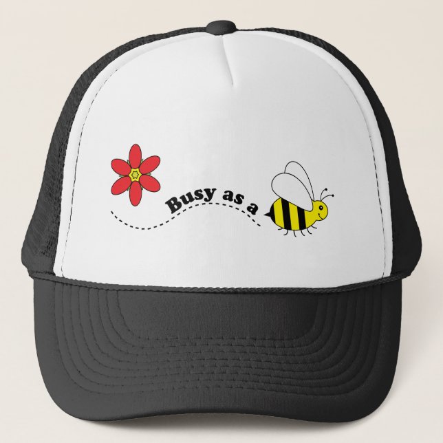 Beschäftigt als eine Bienen-glücklicher Bienen-und Truckerkappe (Vorderseite)