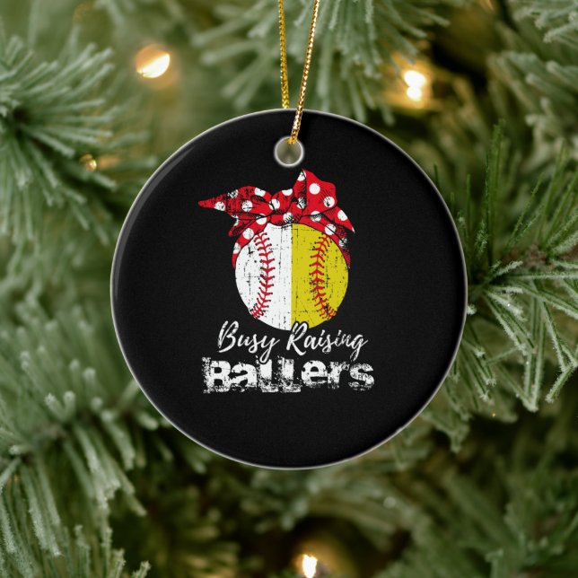beschäftigt Baller Softball Baseball Keramik Ornament (Baum)
