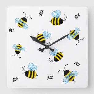 beschäftigt Buzzing Hummelbienen Honigbienen Quadratische Wanduhr