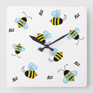beschäftigt Buzzing Hummelbienen Honigbienen Quadratische Wanduhr