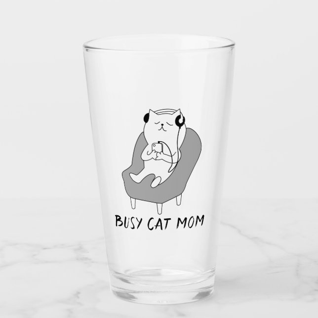 Beschäftigte Katzenmutter   Glas (Vorderseite)