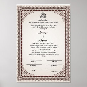 Bescheinigung der Islamischen Blumengrenze Nikkah Poster