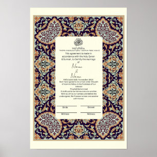 Bescheinigung der Islamischen Blumengrenze Nikkah Poster
