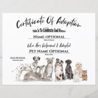 Bescheinigung für Hunde mit niedlicher Adoption