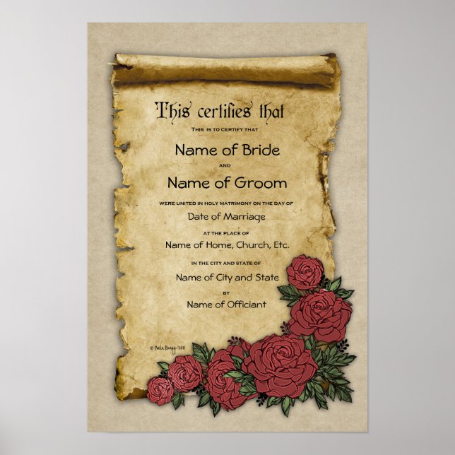 Bescheinigung Hochzeit-Ehe-(Zierwahre) Poster (Vorne)