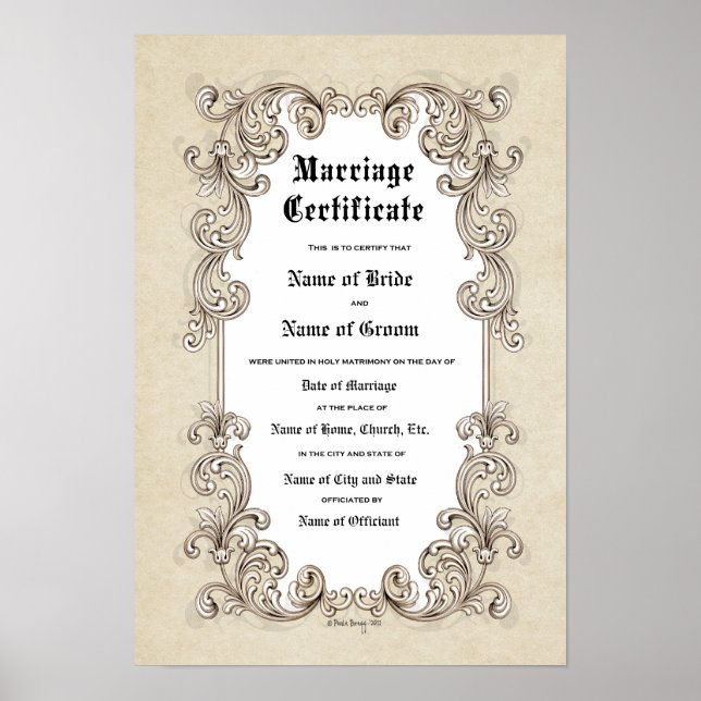 Bescheinigung Hochzeit-Ehe-(Zierwahre) Poster (Vorne)
