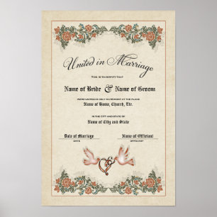 Bescheinigung Hochzeit-Ehe-(Zierwahre) Poster