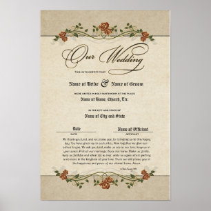 Bescheinigung Hochzeit-Ehe-(Zierwahre) Poster