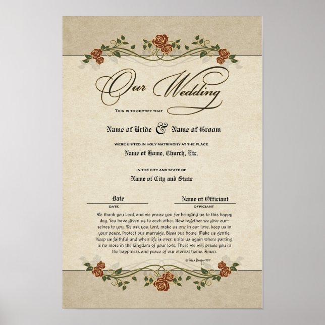 Bescheinigung Hochzeit-Ehe-(Zierwahre) Poster (Vorne)