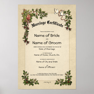 Bescheinigung Hochzeit-Ehe-(Zierwahre) Poster