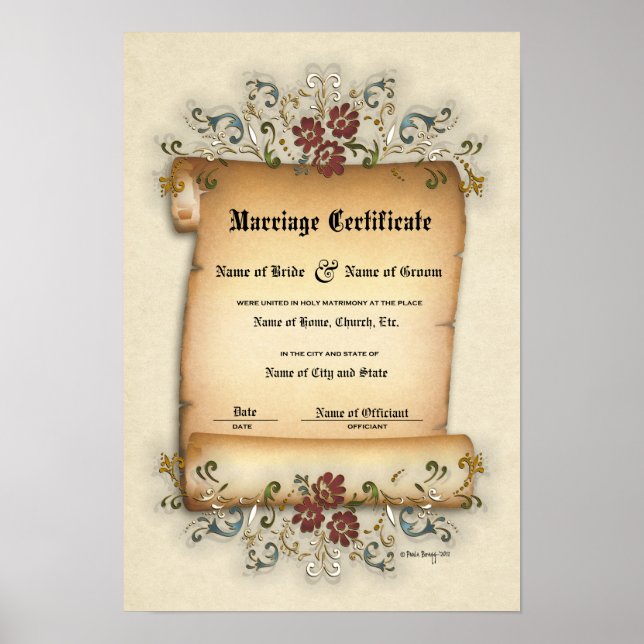 Bescheinigung Hochzeit-Ehe-(Zierwahre) Poster (Vorne)