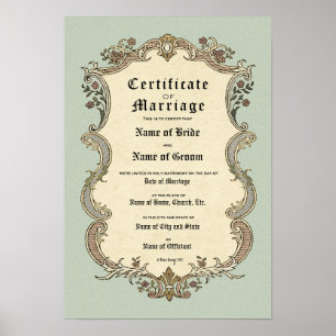 Bescheinigung Hochzeit-Ehe-(Zierwahre) Poster