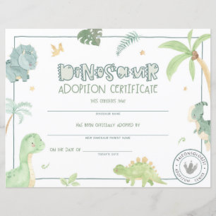 Bescheinigung über die Adoption Dinosaurier