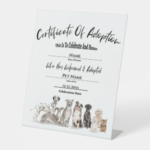 Bescheinigung über die Adoption von Haustieren Sockelschild