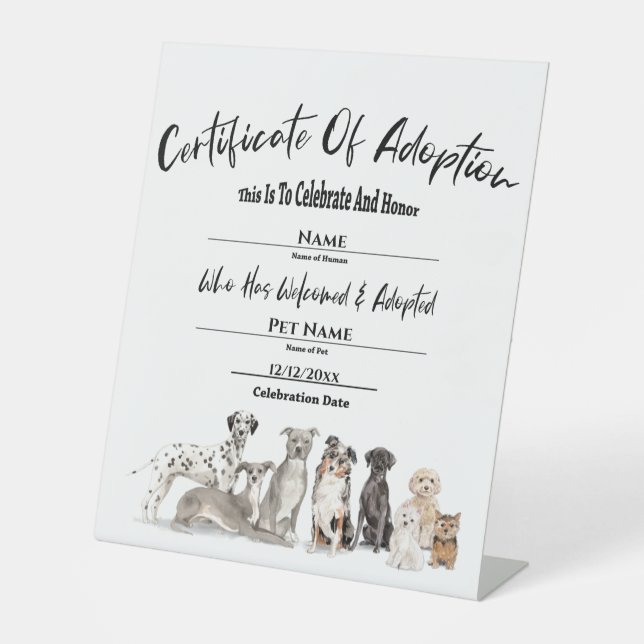 Bescheinigung über die Adoption von Haustieren  Sockelschild (Vorderseite)