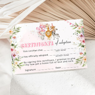 Bescheinigung über die Adoption wild lebender Tier Einladung