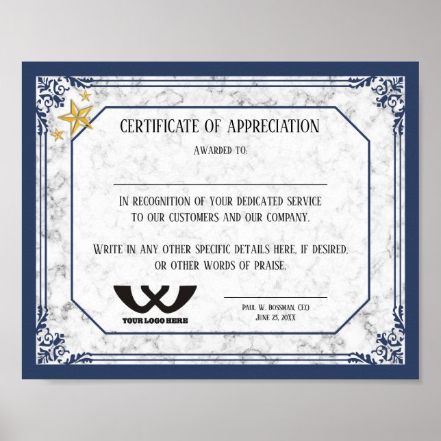 Bescheinigung über die Anerkennung der Mitarbeiter Poster (Vorne)