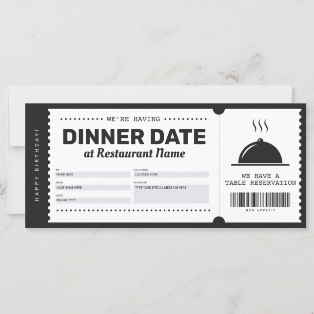 Bescheinigung über die Reservierung von Restaurant (Vorderseite)