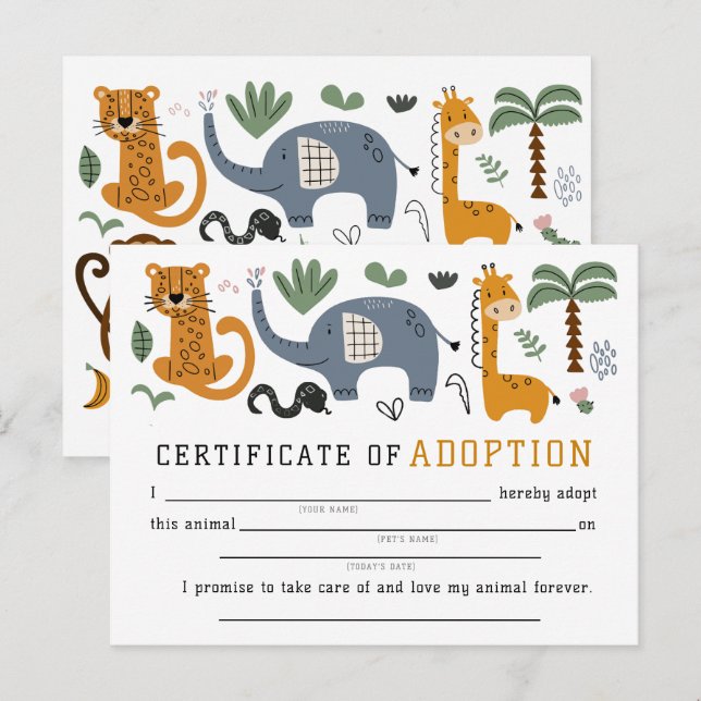 Bescheinigung über die tierische Adoption Zwei Wil Postkarte (Vorne/Hinten)