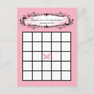 Beschreibbare Bingo-Karte Girly Schmetterling Zebr Postkarte