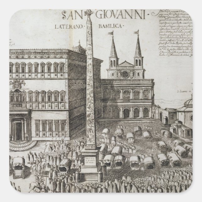 Beschreibung des Obelisk vor der Basilika Quadratischer Aufkleber (Vorderseite)