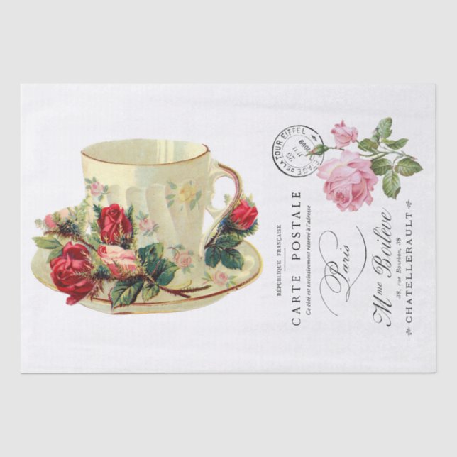 BESCHREIBUNGSPAPIER: VINTAGES TEACUP UND FRANZÖSIS SEIDENPAPIER (Vorderseite)