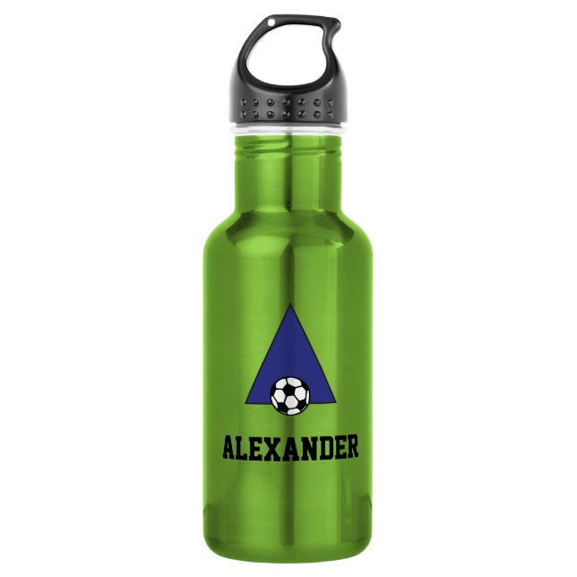 Beschriften Sie ein Monogramm im Fußball-Blau Trinkflasche (Vorderseite)
