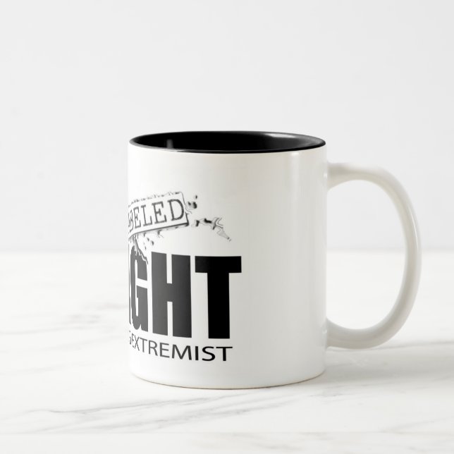 BESCHRIFTETE RECHTE EXTREME f-Kopie Zweifarbige Tasse (Rechts)