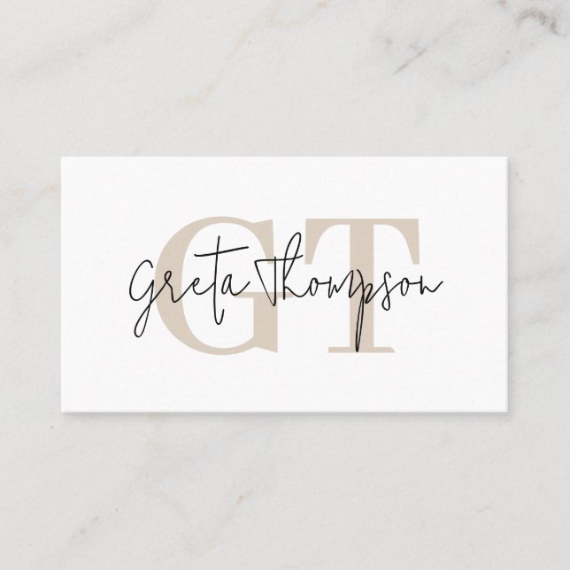 Beschriftungsname Beige Monogramm Minimalistisch Visitenkarte (Vorderseite)